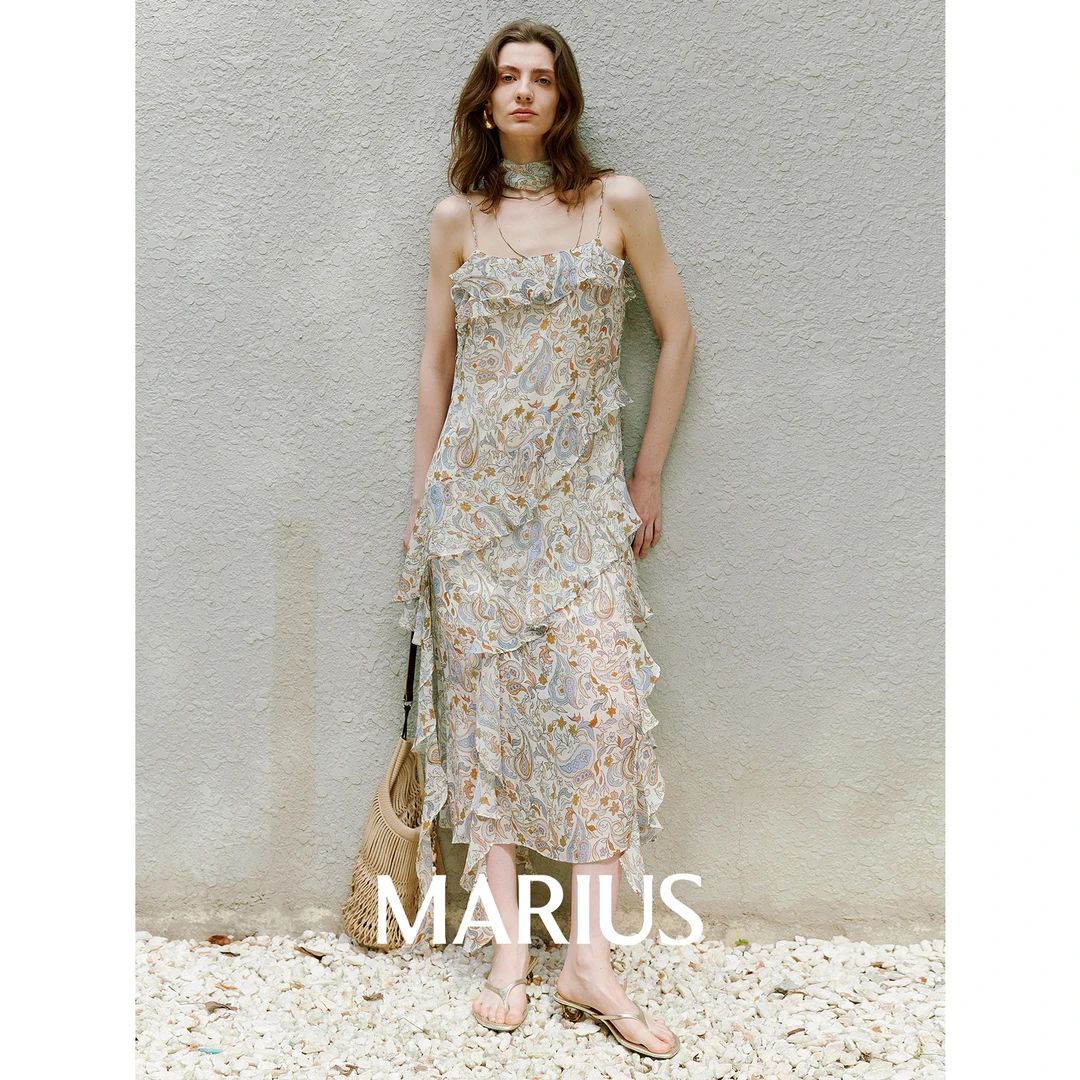 MARIUS生命之树系列| “生命之树”8MM金皮顺纡乔其度假风连衣裙