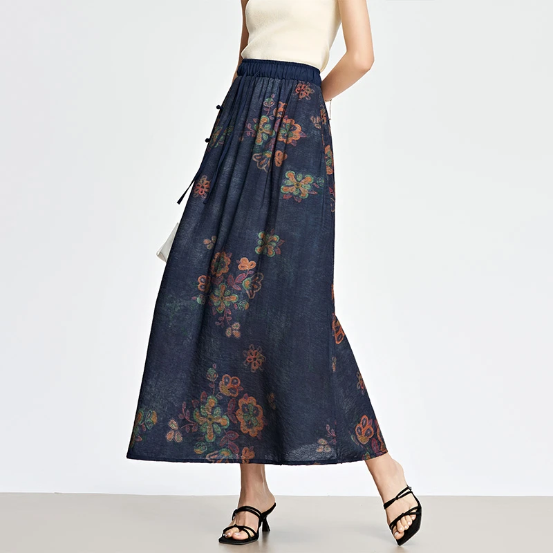 复古印花民族风半身裙女夏2025新款显瘦气质文艺长裙子宽松中长款
