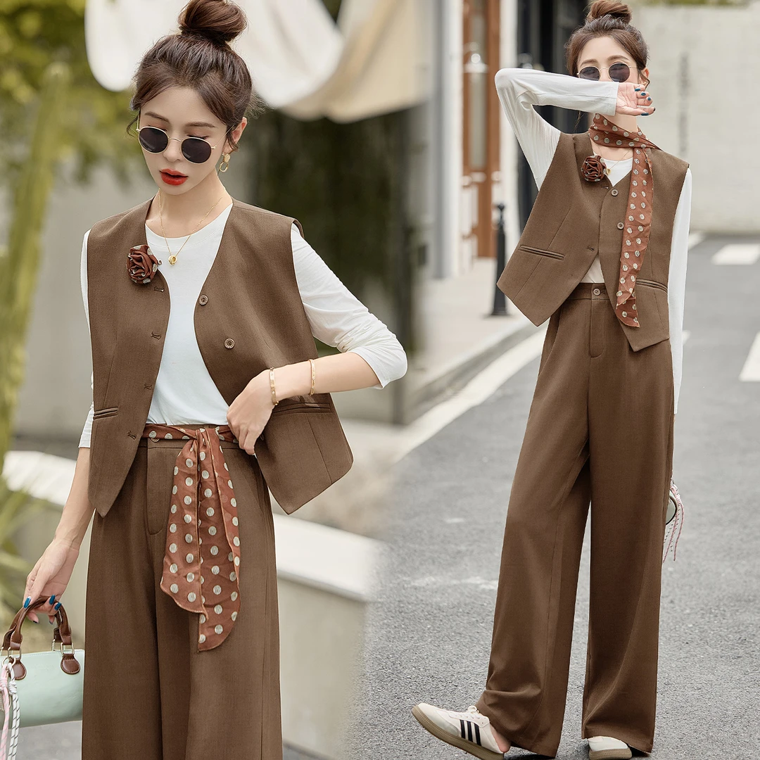 老钱风气质马甲套装女2025秋新款韩系高级感洋气减龄阔腿裤两件套