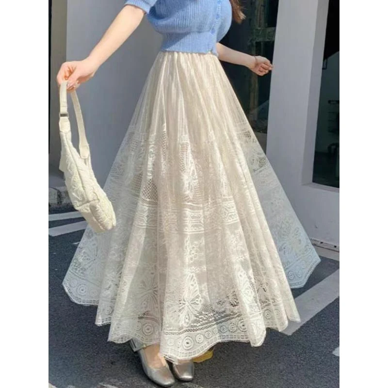 重工刺绣春夏秋半身裙女松紧时尚中长款大摆百搭伞裙高腰