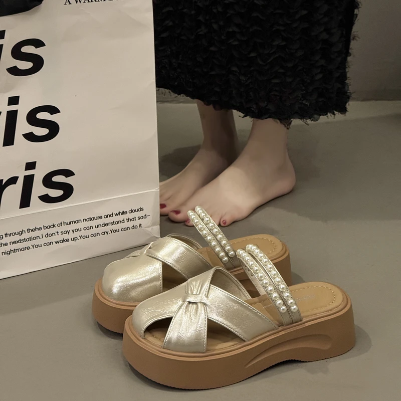 厚底超火绝美一脚蹬包头半拖鞋女夏季外穿配裙子2025新款晚晚凉拖