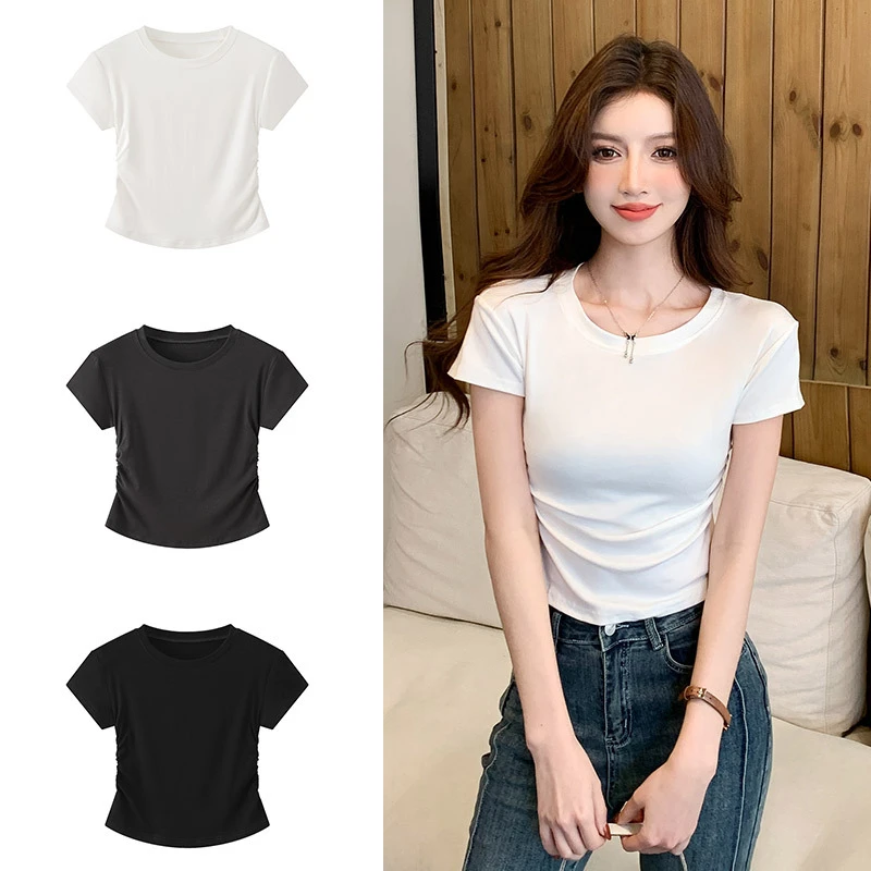 短袖t恤女夏季外穿韩版修身圆领上衣内搭时尚辣妹显瘦百搭潮