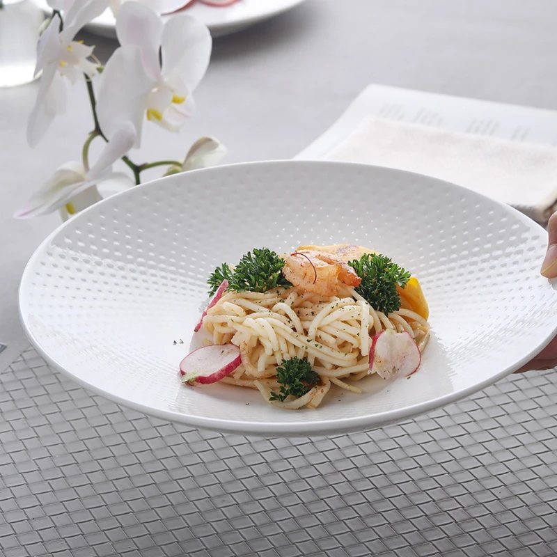 小希专属-菱格9.5小脚碗家用酒店陶瓷盘子西餐盘日式菜盘汤盘点纹