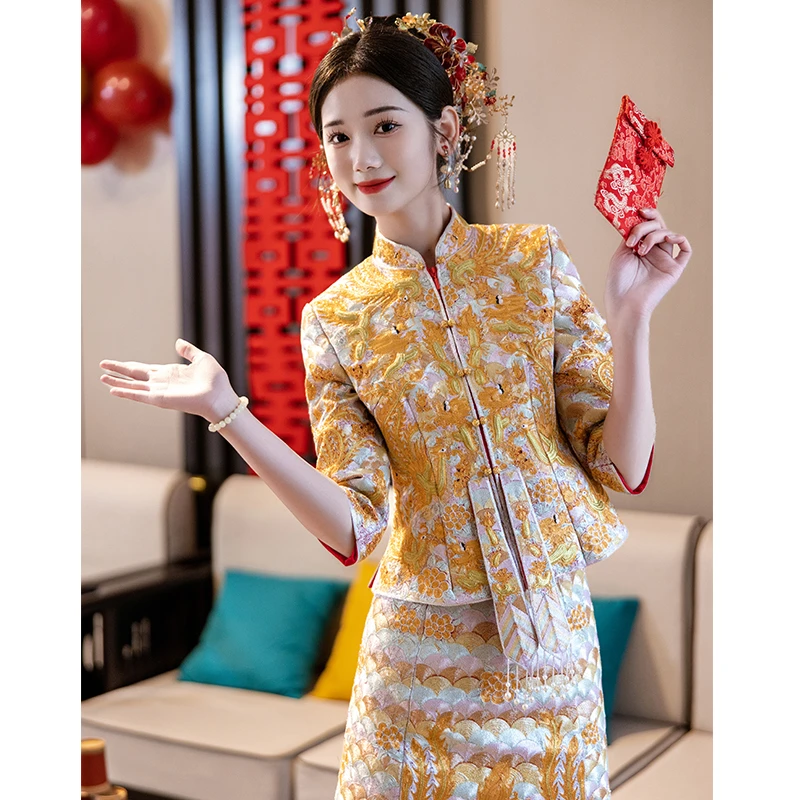 秀禾服婚服2025新款中式婚服褂皇立体剪裁龙凤褂敬酒出阁服657