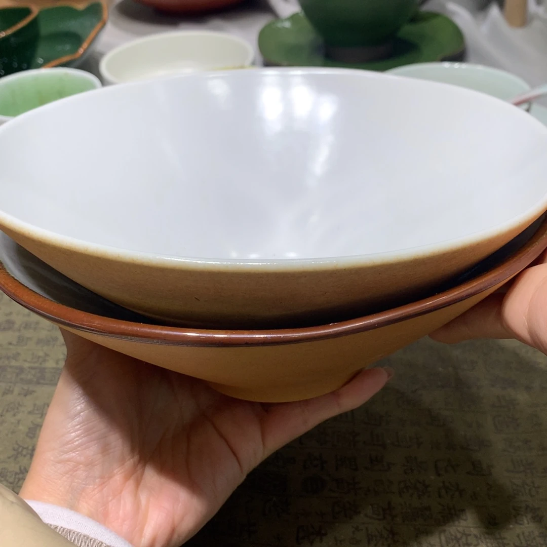 陶景德镇粗陶复古盘碗微瑕白色两只量色一只