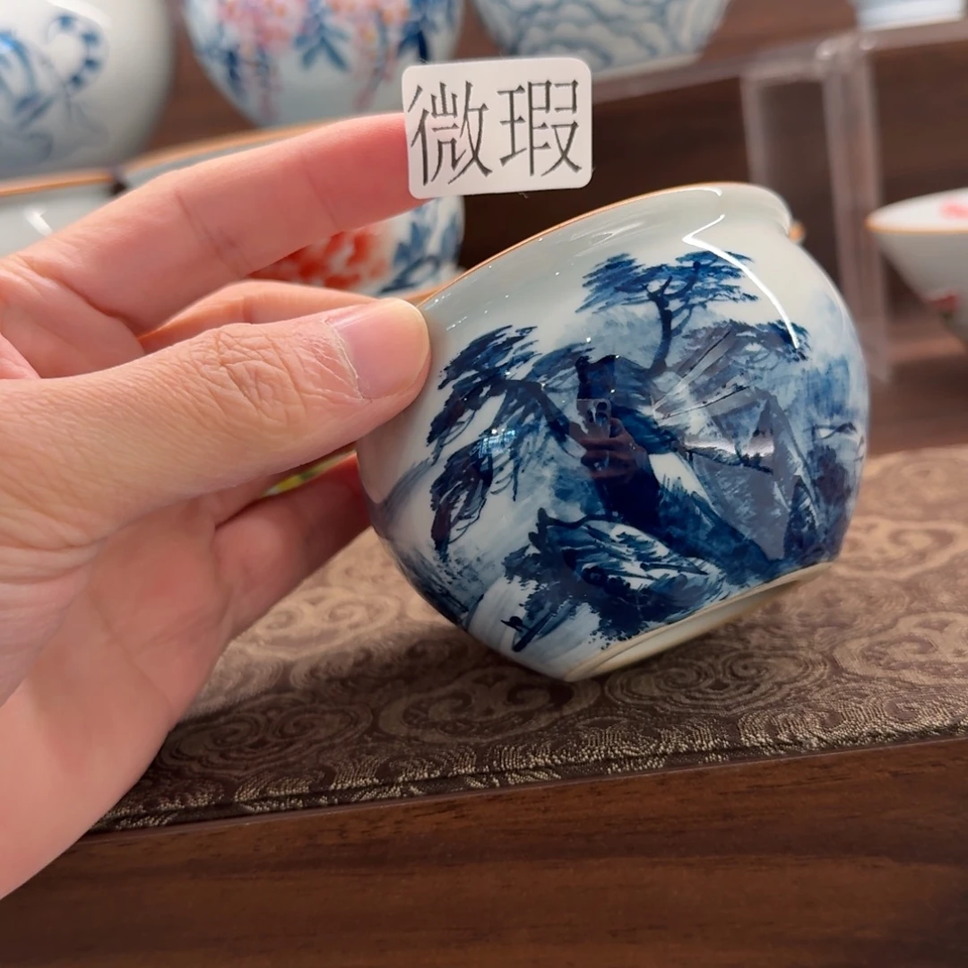 釉下手绘茶具微瑕