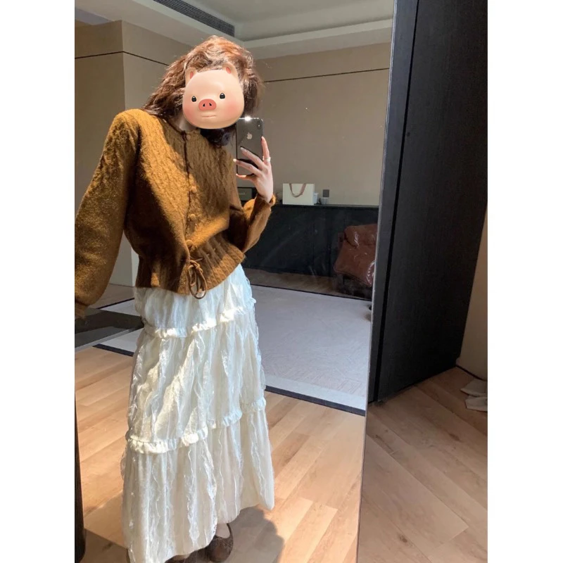 法式复古橘色抽绳麻花毛衣女秋冬季加厚慵懒风收腰内搭针织衫上衣