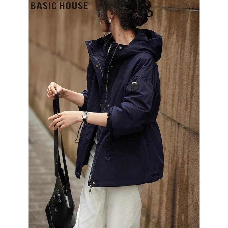 Basic House/百家好美式连帽夹克外套宽松运动开衫上衣女2025冬季