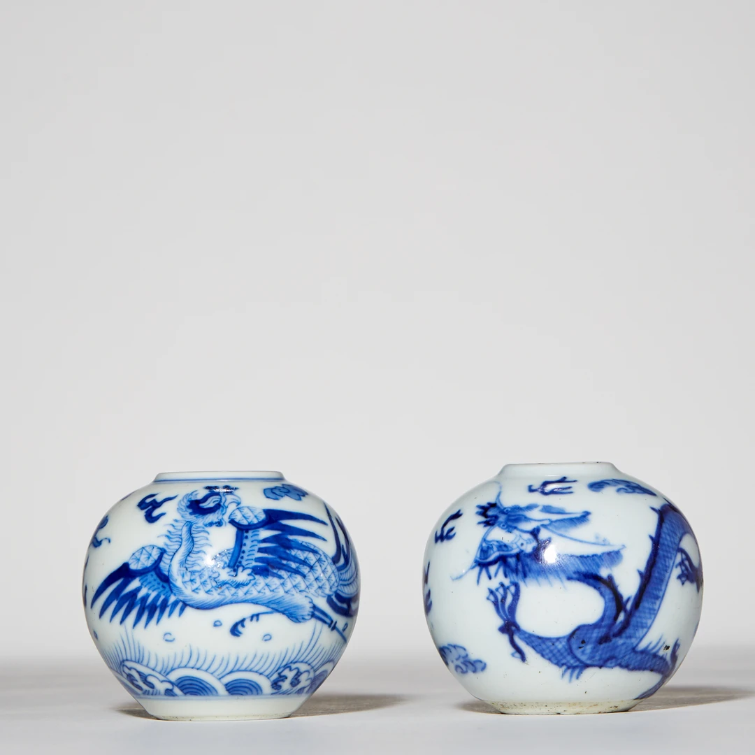 524、民国 青花龙凤纹水盂（一对）【永乐·苗苗苗（五）拍卖】