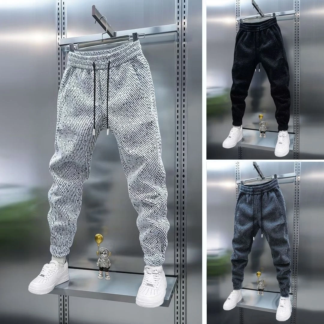 男士秋冬季韩版新款加绒加厚休闲束脚裤运动潮裤洋气时尚休闲裤