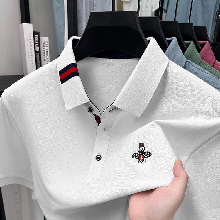 夏季新款纯棉透气POLO衫刺绣商务翻领潮流休闲男士短袖t恤上衣