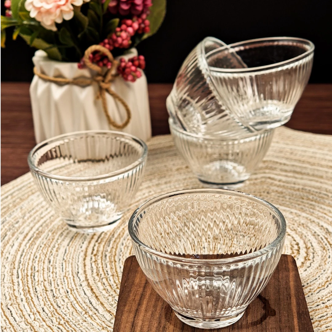 75ml网红简约中国风透明竖纹玻璃茶杯杯子六只装套装加厚家用泡茶