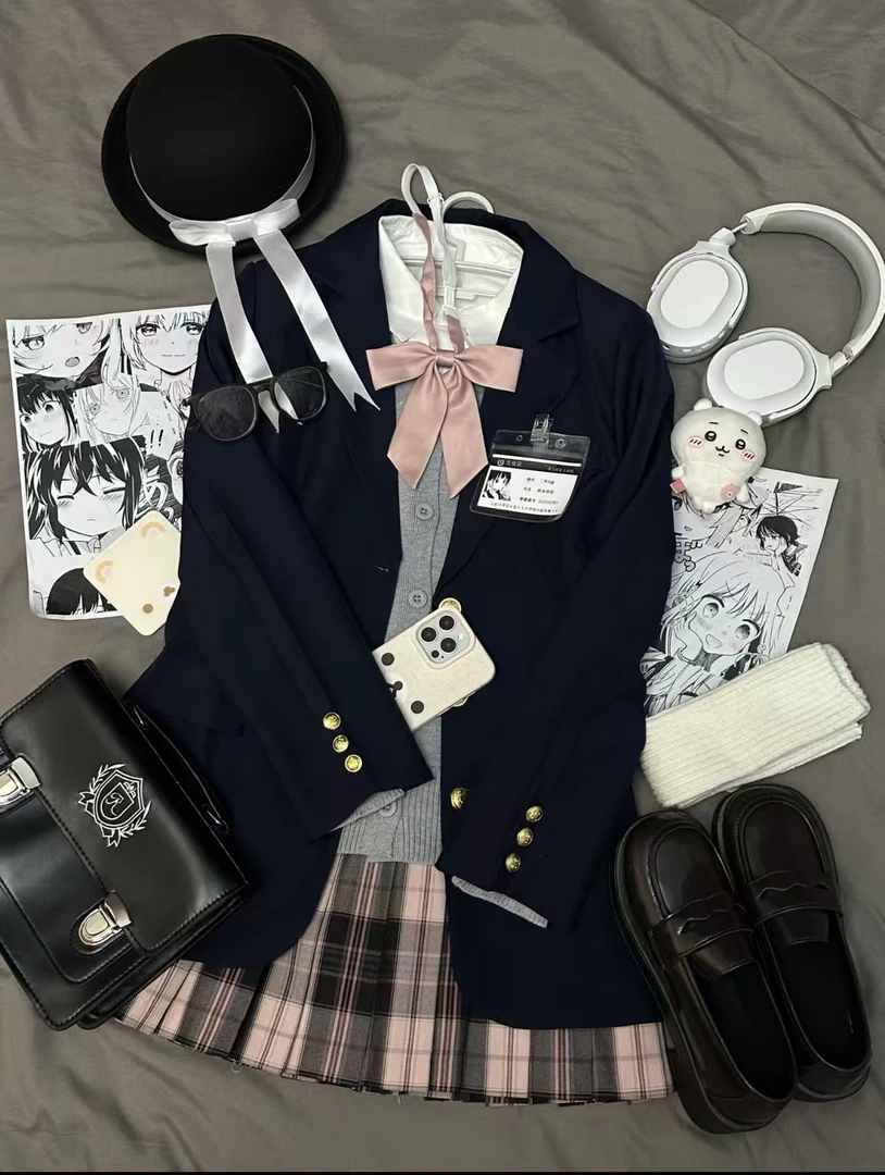 【十件套】花千猪原创正版jk西服套装秋冬季学院风小西装制服外套女