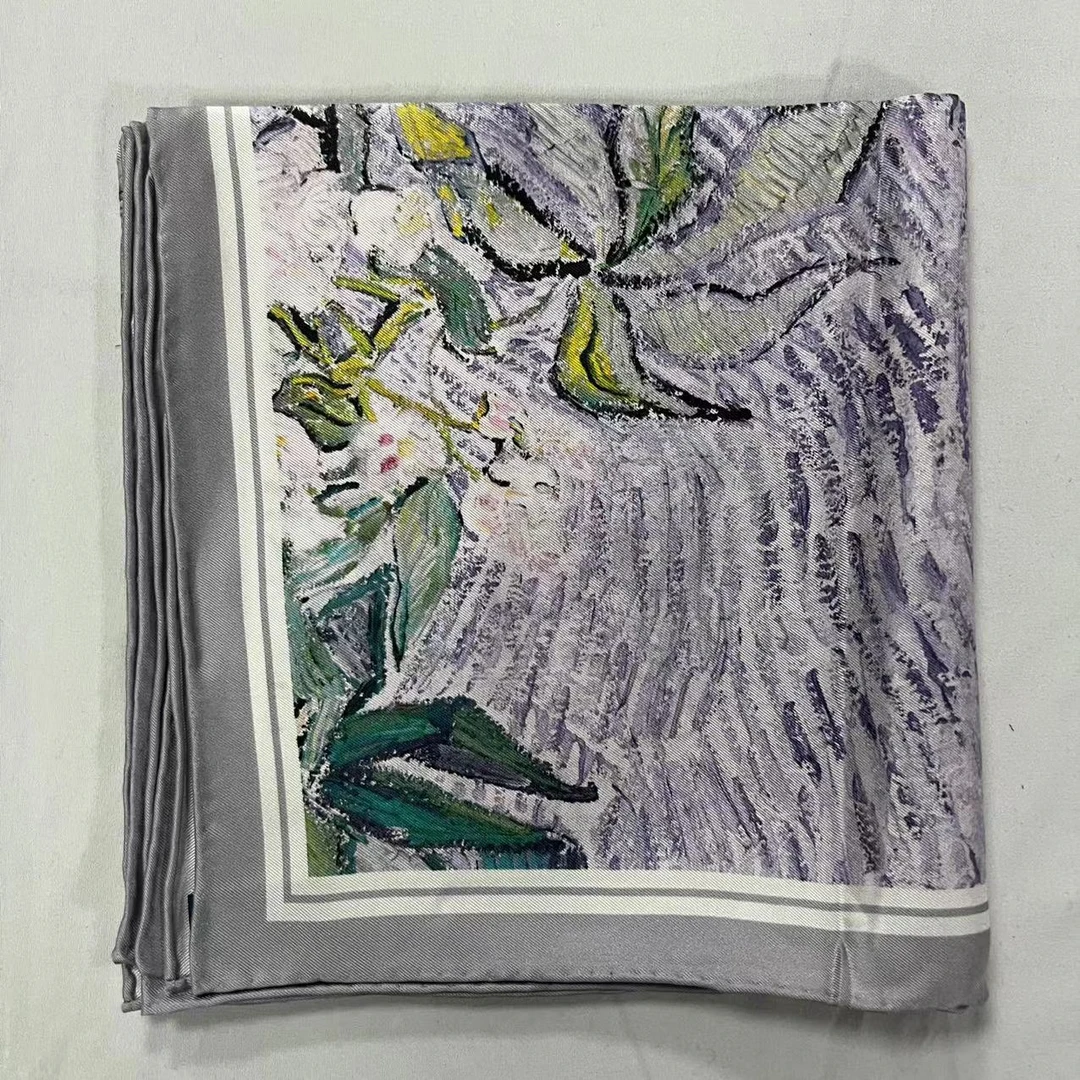 90斜纹绸方巾-蜡笔花枝 85cm丝巾