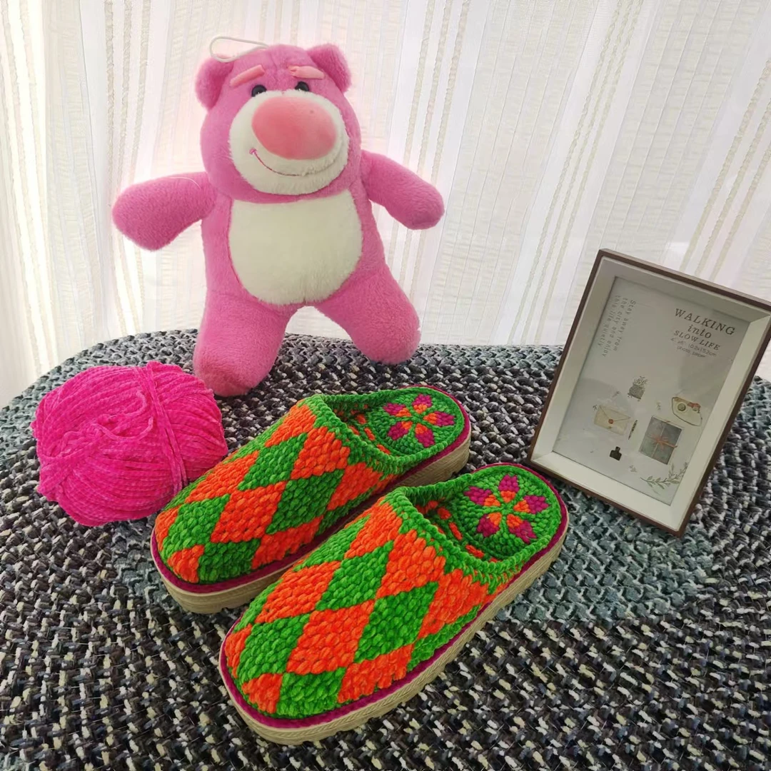 【成品拖鞋】毛线手工钩织拖鞋居家 拖鞋婚嫁拖鞋秋冬季保暖拖鞋