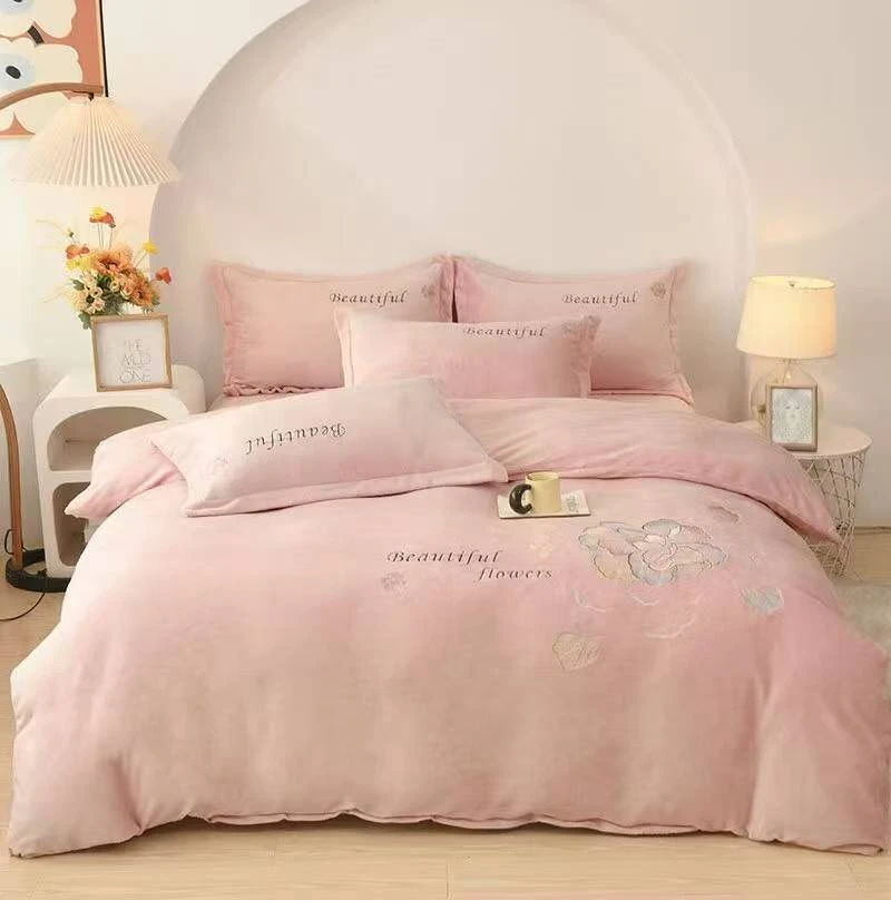 1号链接牛奶绒四件套加厚韩版绣花保暖秋冬款 柔软可爱刺绣印花