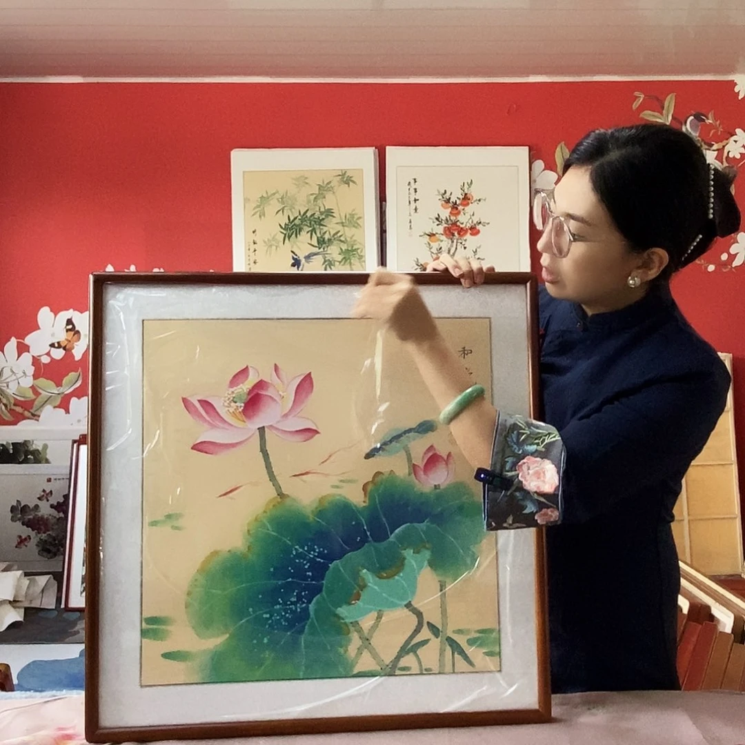 国画手写手绘带框包邮62✖️62国画作品