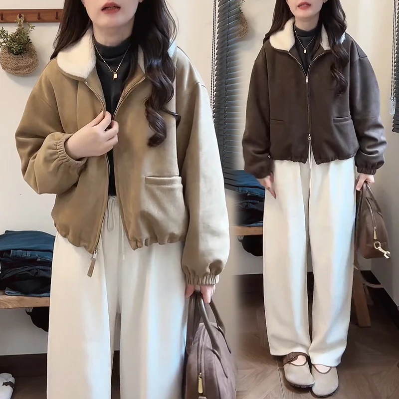 高级感时尚翻领加厚外套女2025秋冬新款今年流行百搭爆款保暖外套