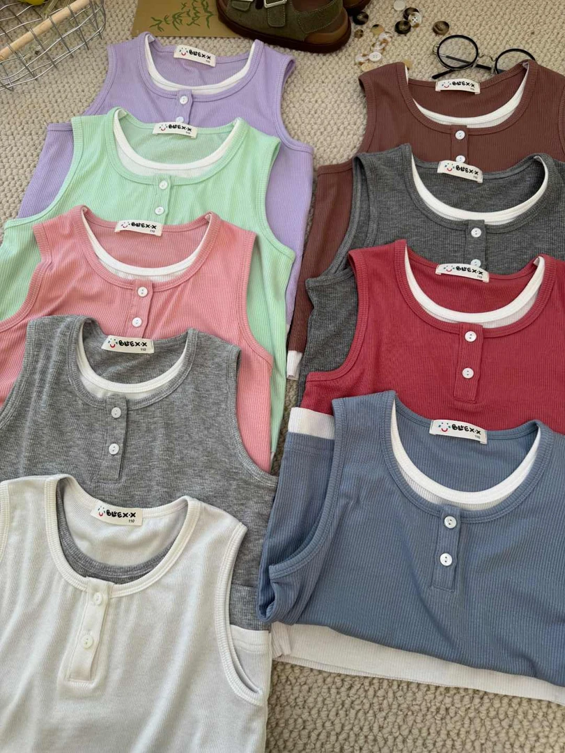 儿童吊带春夏透气纯色宝宝圆领上衣男女童背心韩版无袖2025343