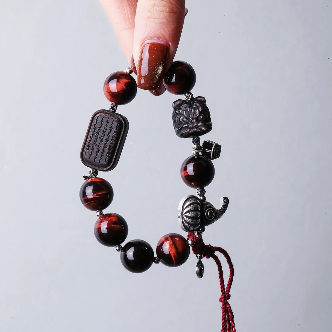 足银木质手链 大头姐 S09457 五条经文方块醒狮葫芦虎虎串珠手链
