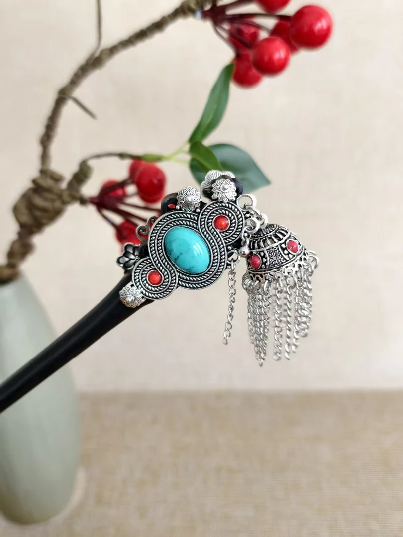 黑檀木原创设计发簪古典发簪18公分大铃铛女发簪民族风百搭簪发