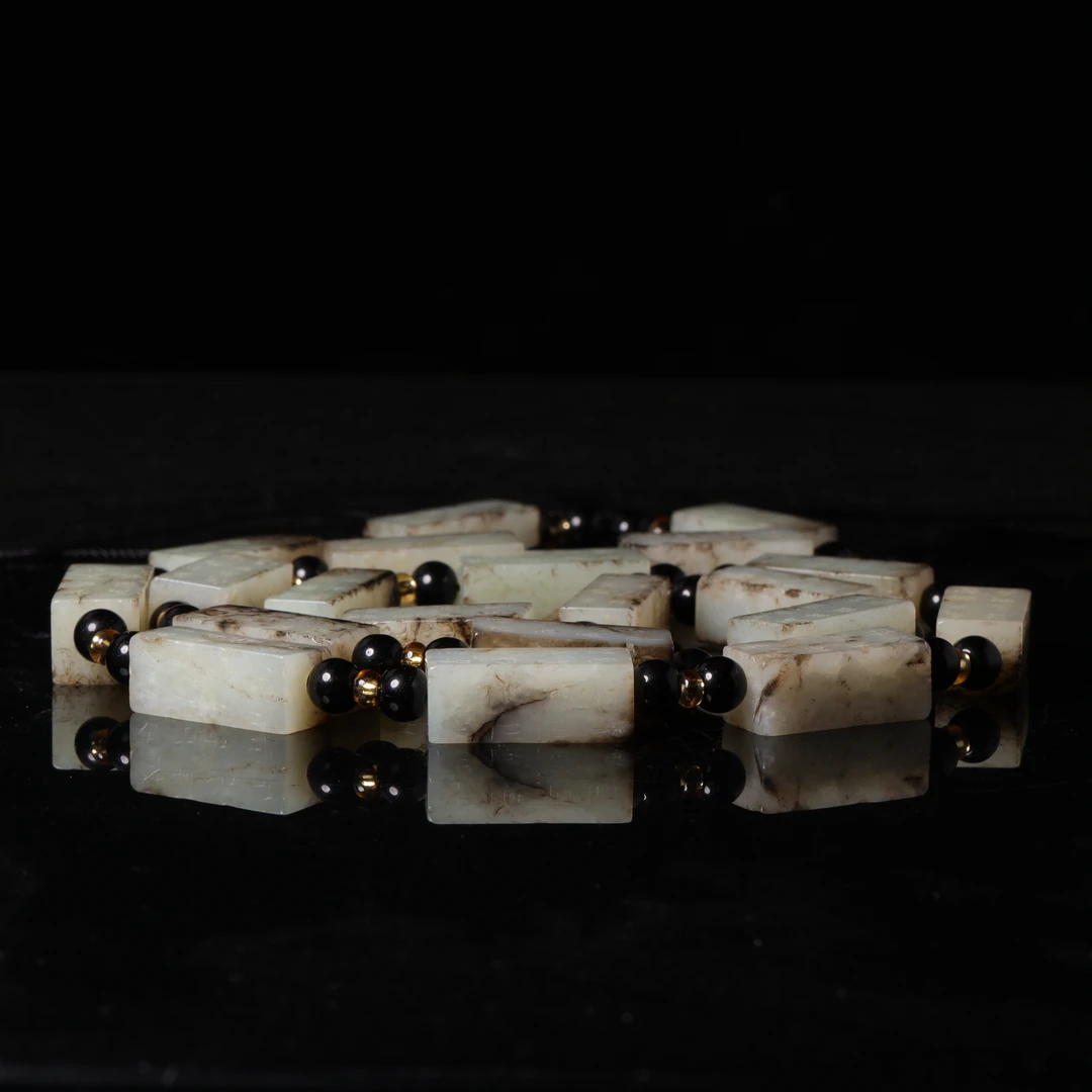 明代和田玉刻纹珠串-NX