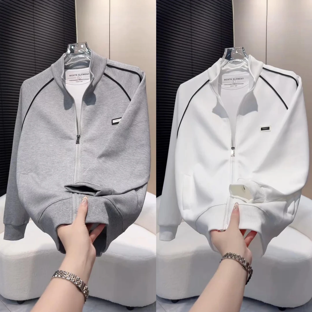 2025秋季新品潮牌立领夹克外套男士高档纯色简约宽松百搭休闲上衣