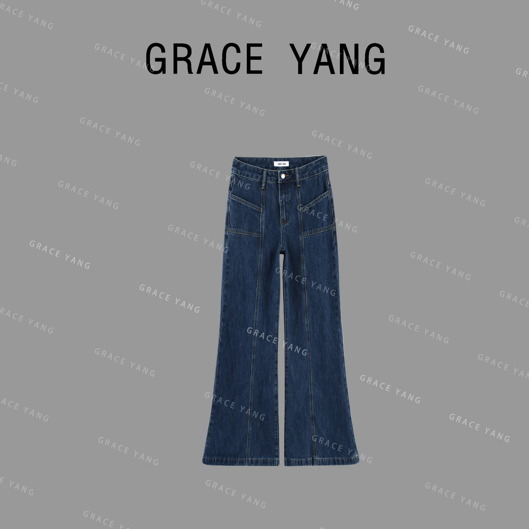 梦中情裤｜法式设计复古蓝宽松阔腿显瘦喇叭牛仔裤