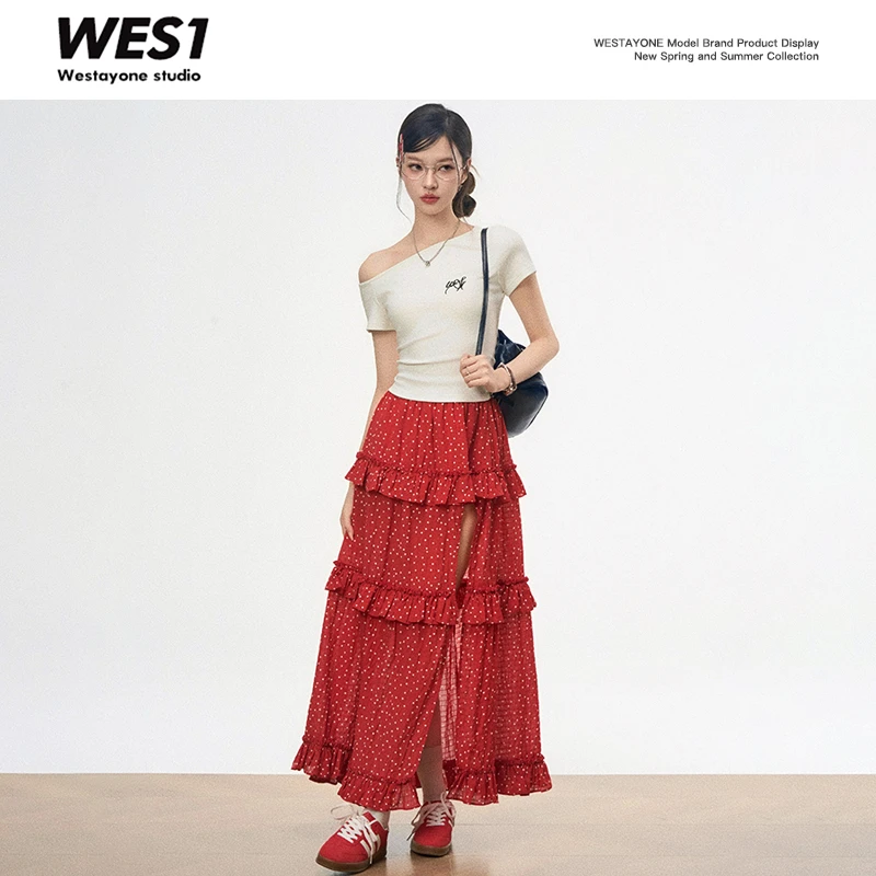 【4月5号新品】WESTAYONE新品白色斜肩刺绣修身短袖T显瘦韩系通勤