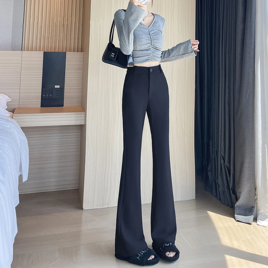 藏蓝色西装微喇裤女秋季2025新款高级感垂感小个子显瘦休闲喇叭裤