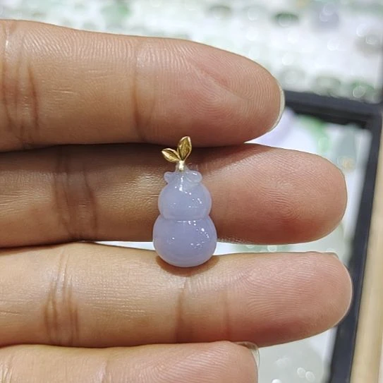 翡翠18K金镶嵌吊坠(不含链)撸玉有约//缅甸天然翡翠冰紫葫芦吊坠