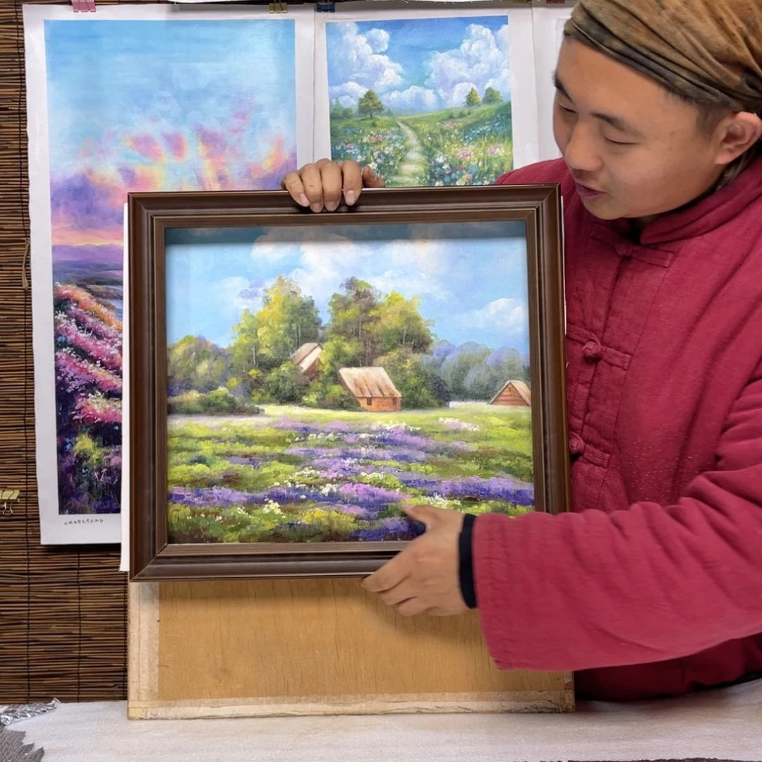 油画行路人小院绘画作品竞拍