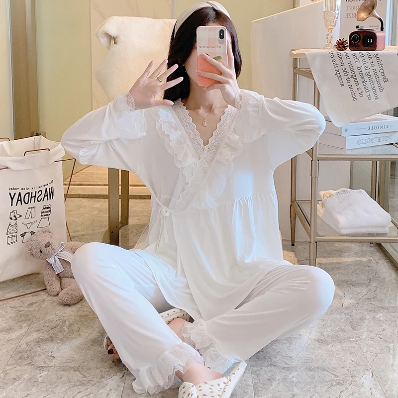 莫代尔月子服夏季薄款产后8月份9产妇和服孕妇睡衣大码哺乳两件套