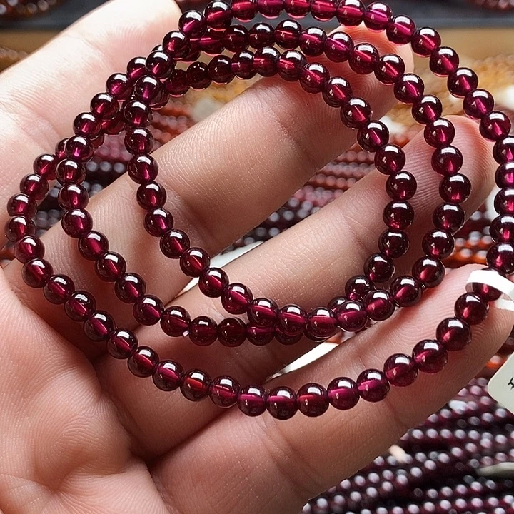 未镶嵌石榴石手链4.8mm精品酒红色
