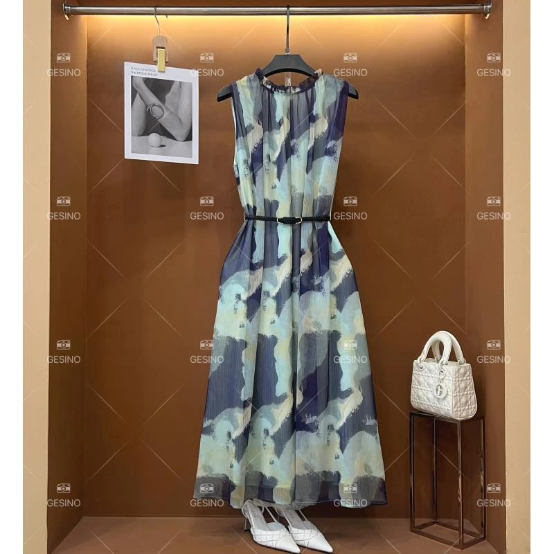 【小满】夏季新款复古时尚百搭印花无袖连衣裙 H-076