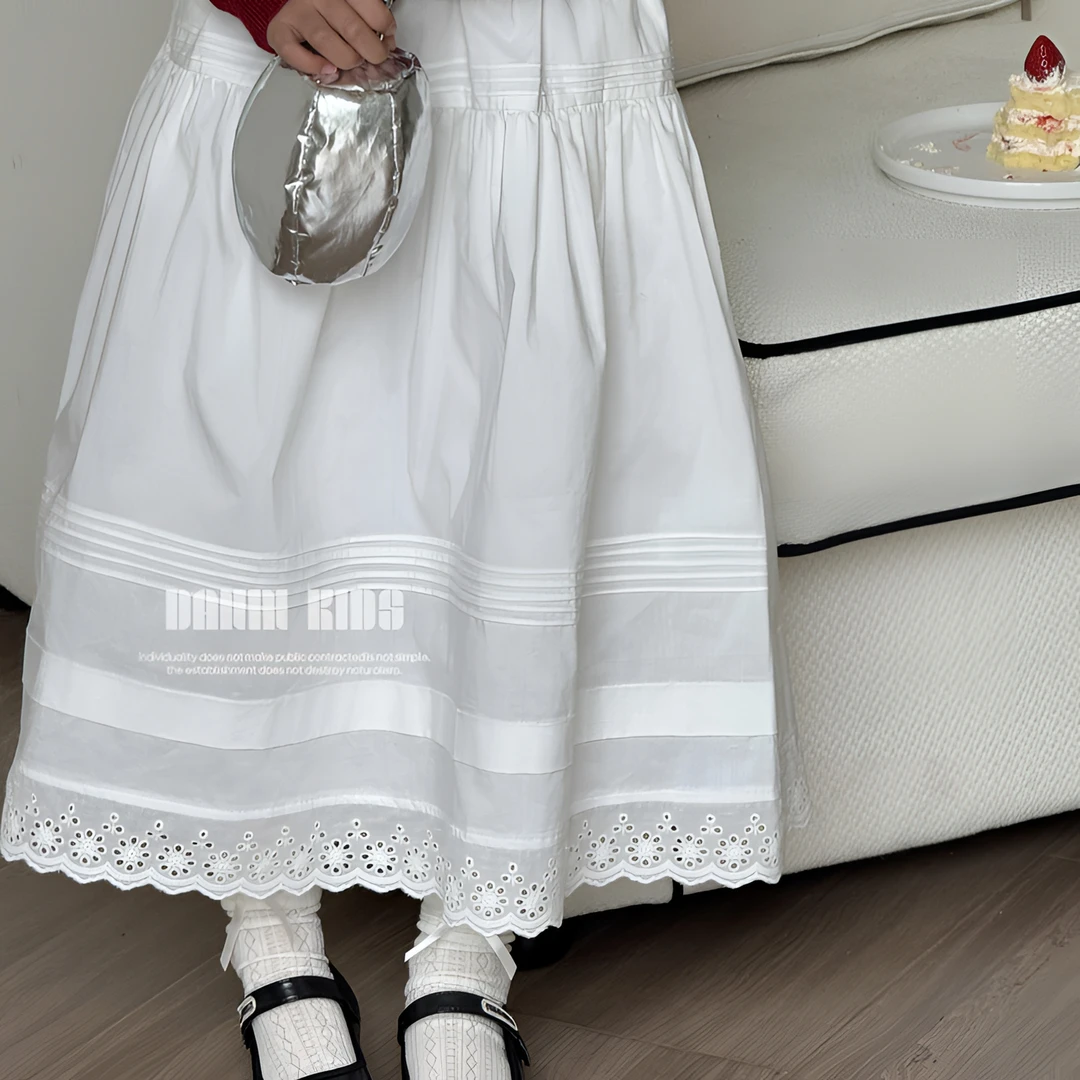 【嗒囜】女童25春款长裙洋气休闲半身裙儿童简约气质百搭白色裙子