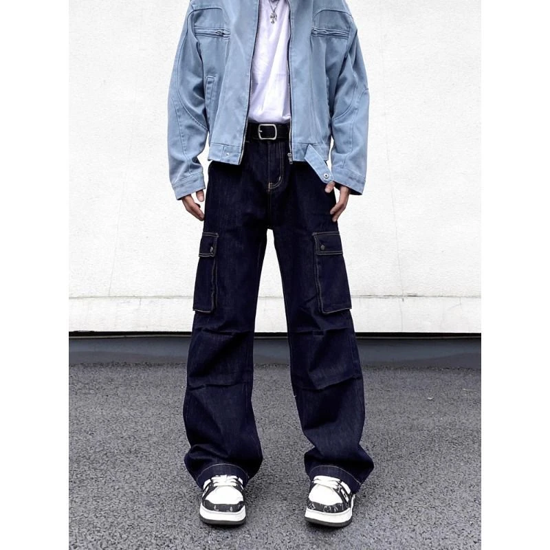 GEMINI 痞帅炸街复古设计感多口袋工装牛仔裤男宽松直筒高街阔腿