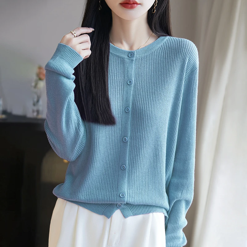 MZ.“兰爵专属”亲肤女式舒适圆领长袖针织开衫精纺轻奢外套TZ2449