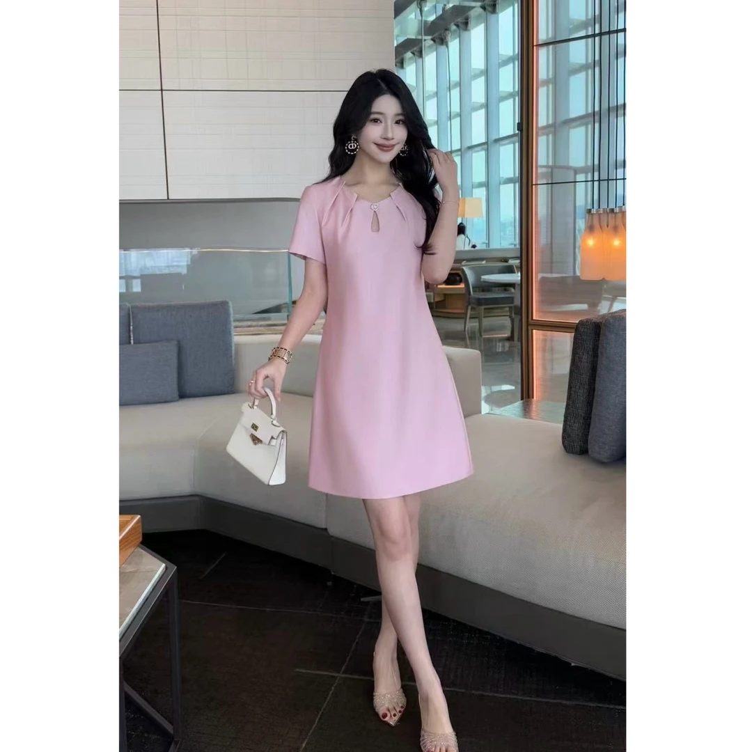 夏季水滴领立体剪裁优雅名媛H型短款连衣裙SH176