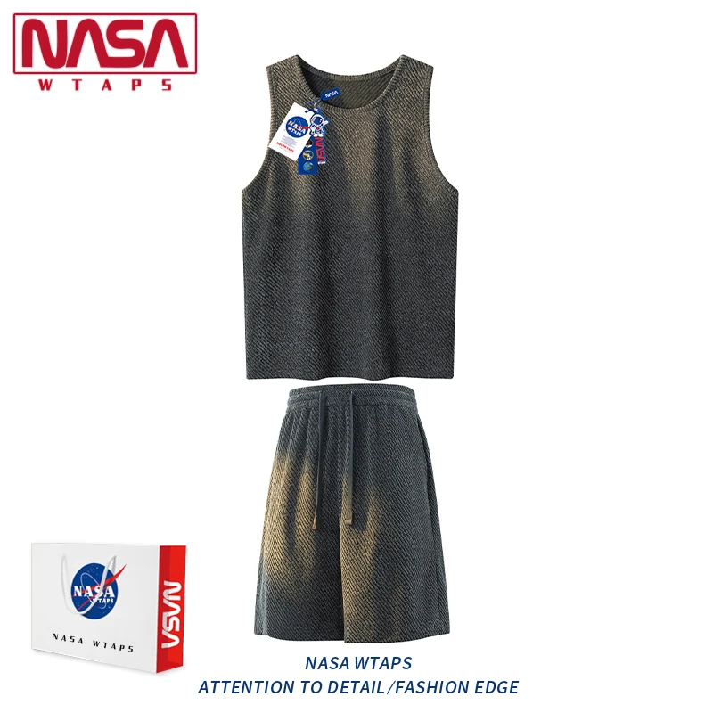 NASA WTAPS满天星坎肩背心短袖短裤男夏季薄款宽松休闲运动两件套