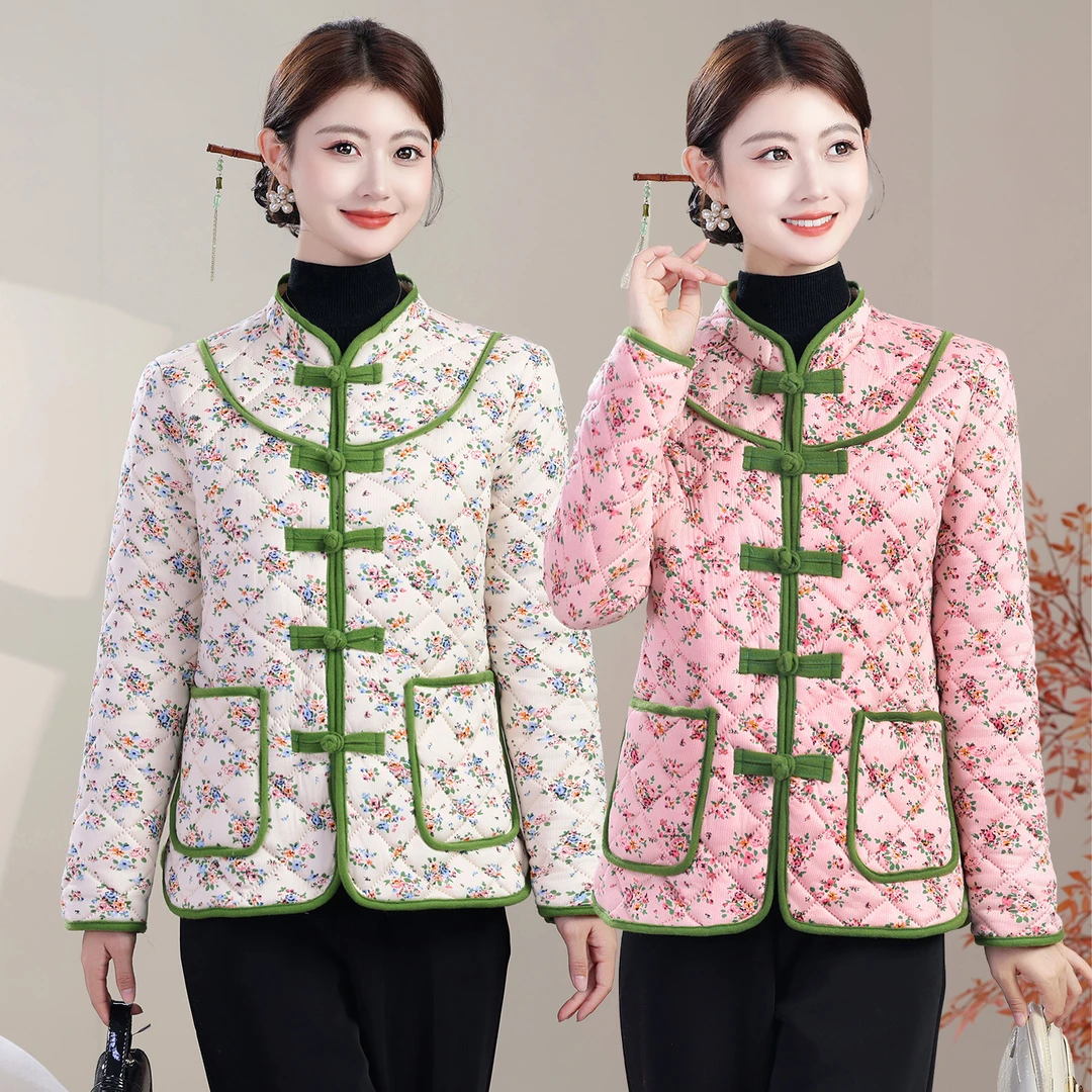 新中式立领碎花小棉衣唐装复古盘扣短款棉服冬季国风保暖棉袄