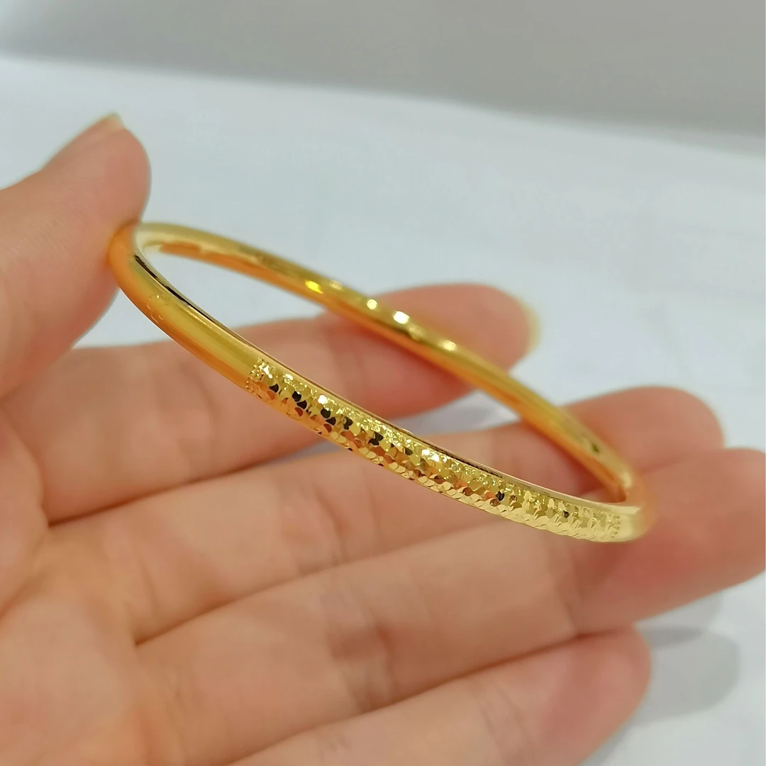 【优豪】足金四叶草碎冰冰手镯厚壁经典轻奢黄金镯子精美时尚