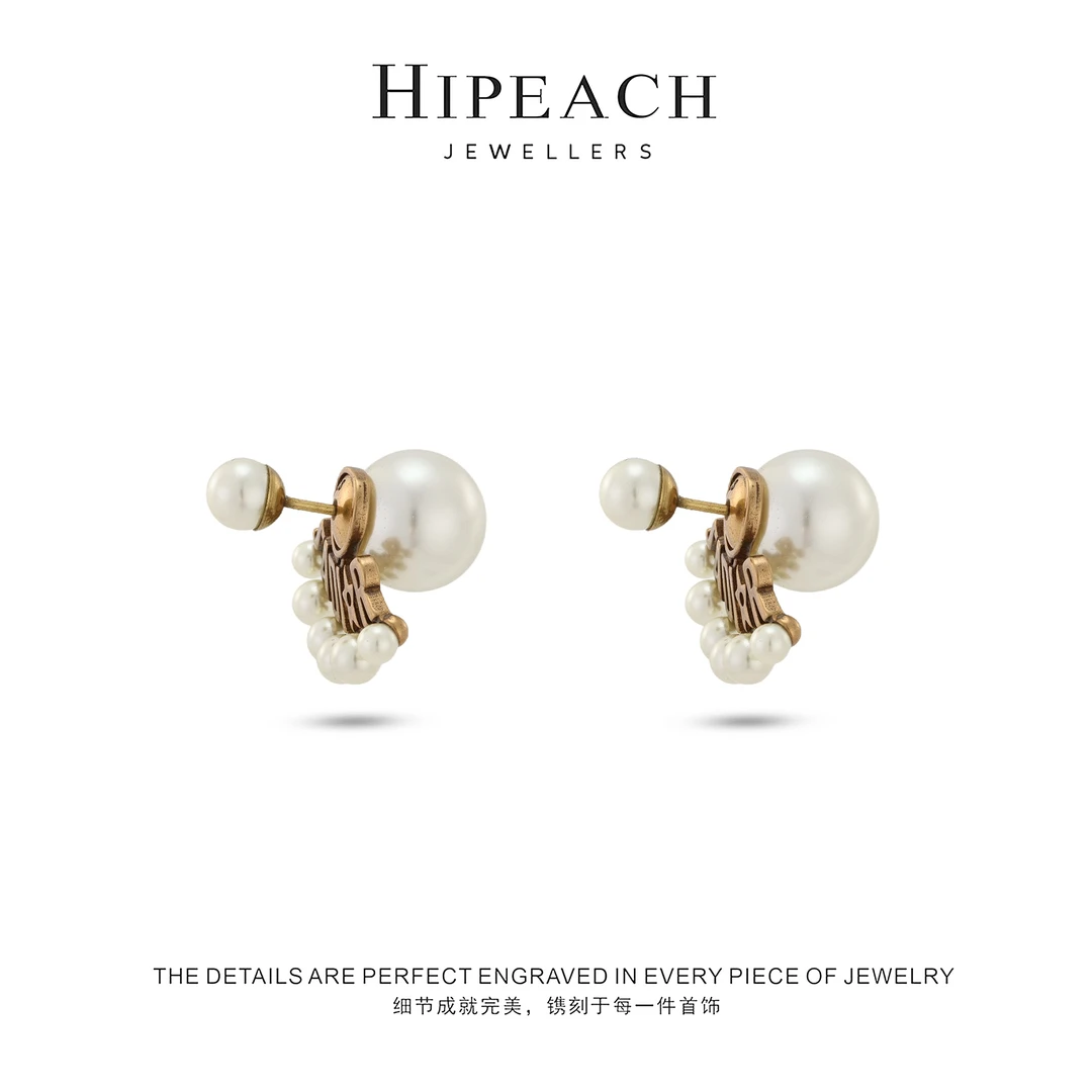 铜合金耳饰  镀K金 ♠天天♠扇形珠珠耳钉HTW0109