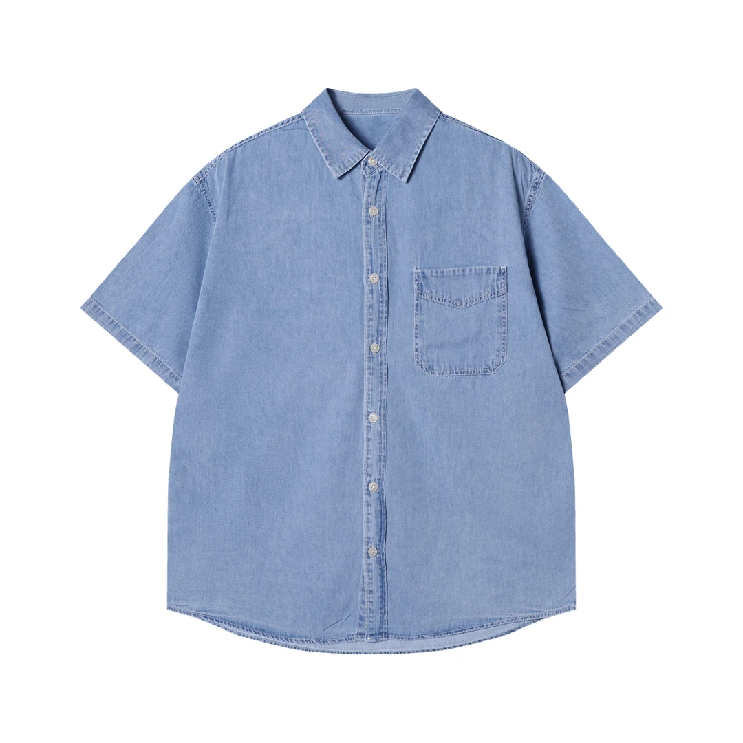 夏季高级感新款港风痞帅翻领短袖衬衫时尚休闲复古宽松衬衣