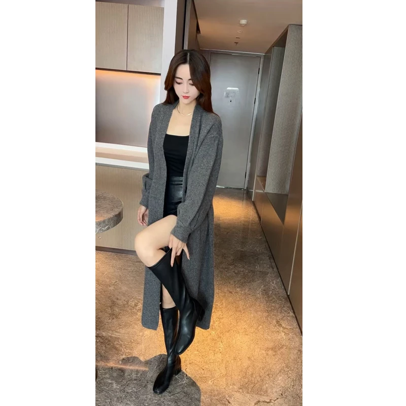 名媛风气质洋气单排扣针织衫外披外套女显瘦PU皮半身裙短裙潮