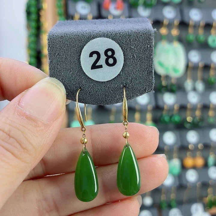 和田玉18K金镶嵌耳饰