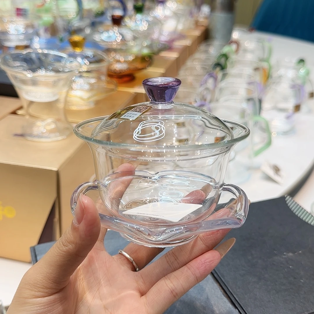 冰***生禾器浅紫色禅语盖碗