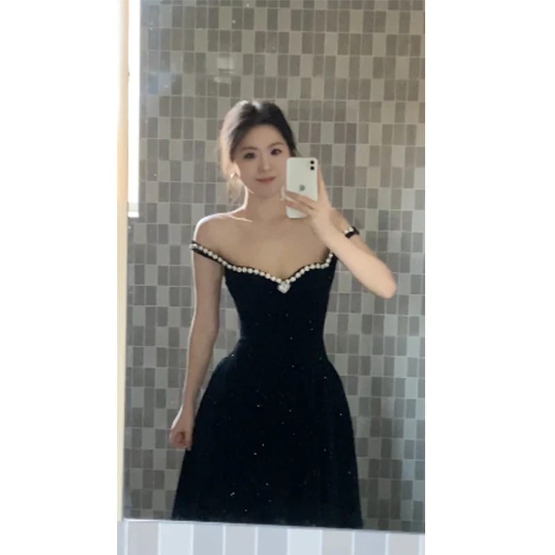 2025新款高级感生日party小礼服富家千金穿搭重工镶钻吊带连衣裙