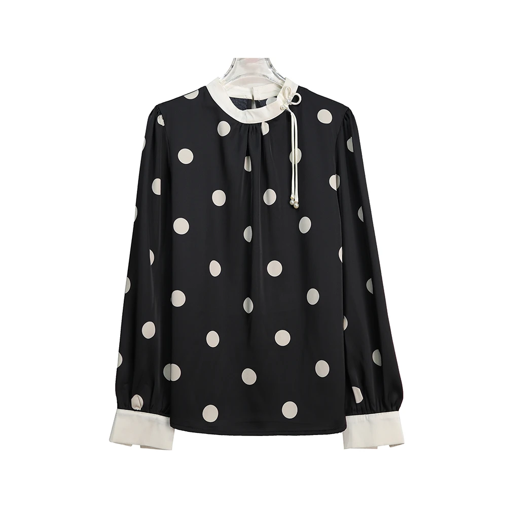 长袖时尚女士宽松印花波点打底圆点百搭衬衫潮流X589