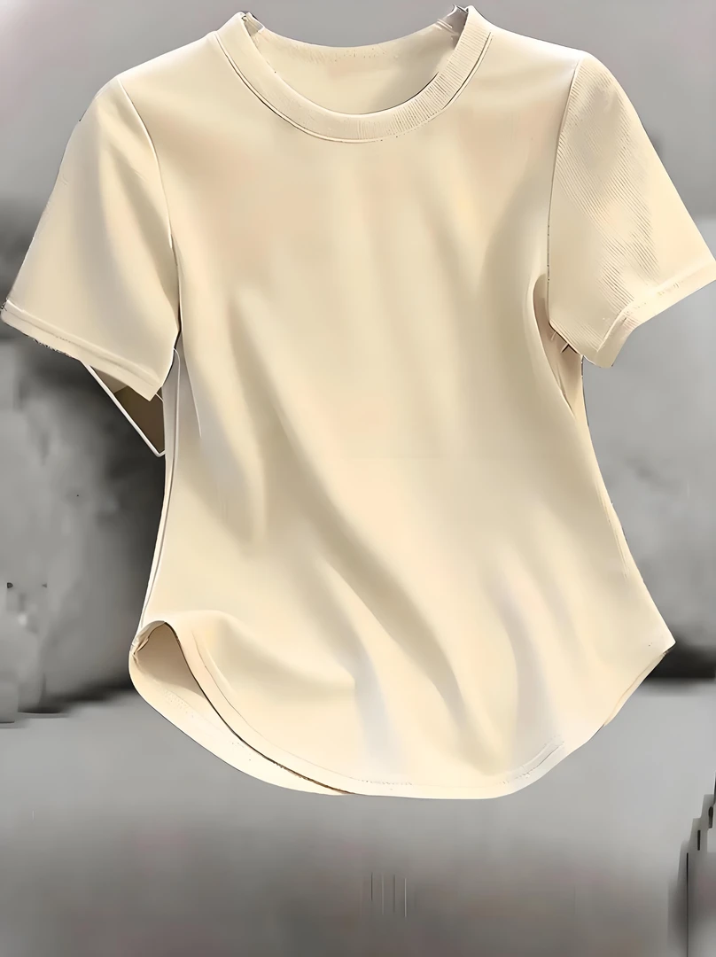 圆领印花短袖T恤纯色短袖t恤女时尚洋气半袖修身春夏宽松小众